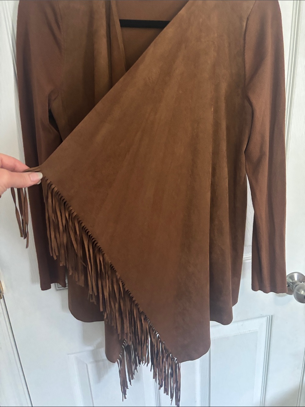 INC International Concepts Rust Brown Fringe Open-Front Cardigan - Picture 4 of 9